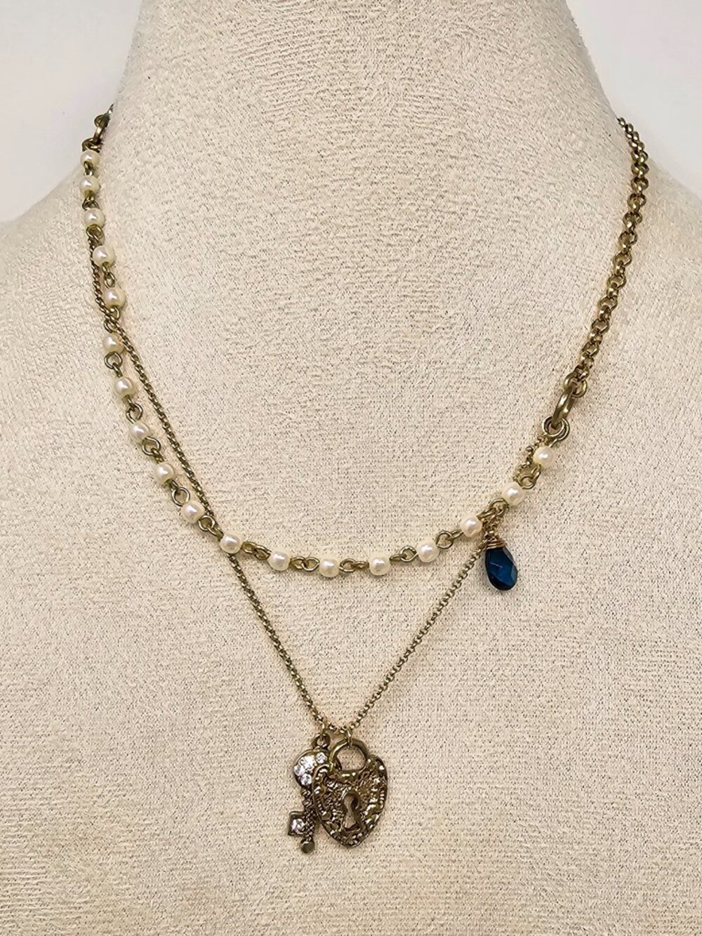 Vintage Layered Necklace Charms Heart Lock Key